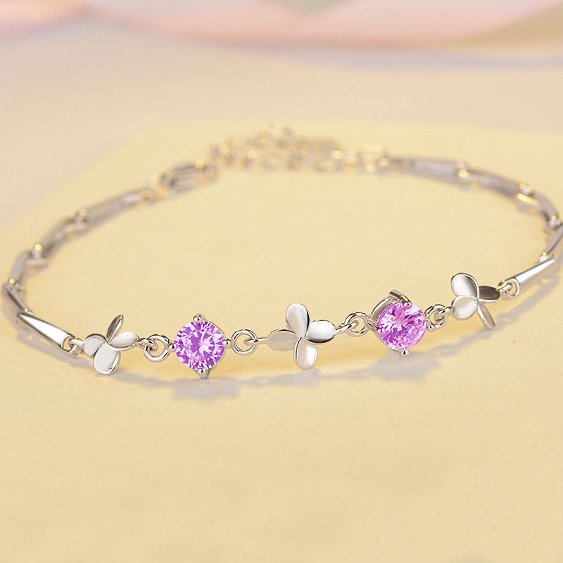 Silver Fashion Four-Leaf Clover Bracelet for Women