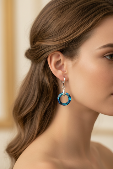 925 sterling silver Bermuda Blue crystal circle drop earrings – view 2