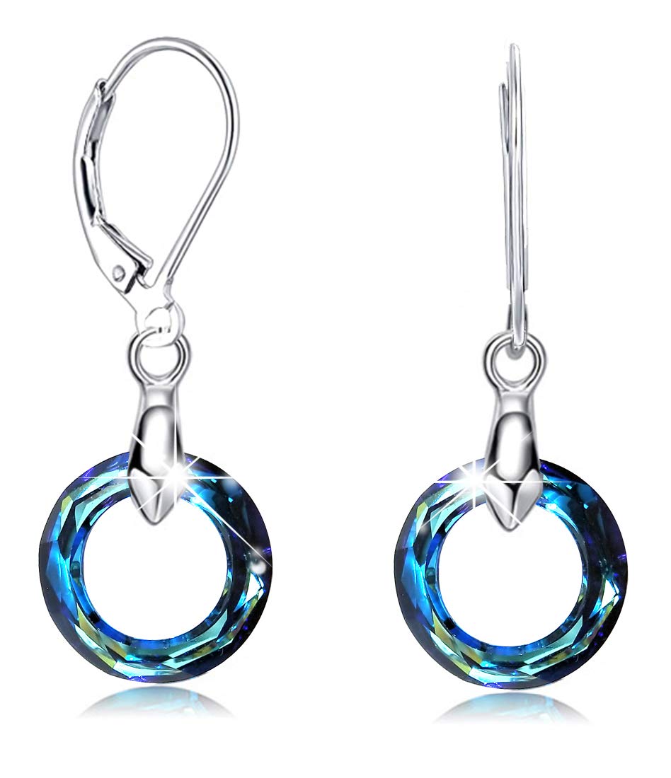 925 sterling silver Bermuda Blue crystal circle drop earrings – view 4