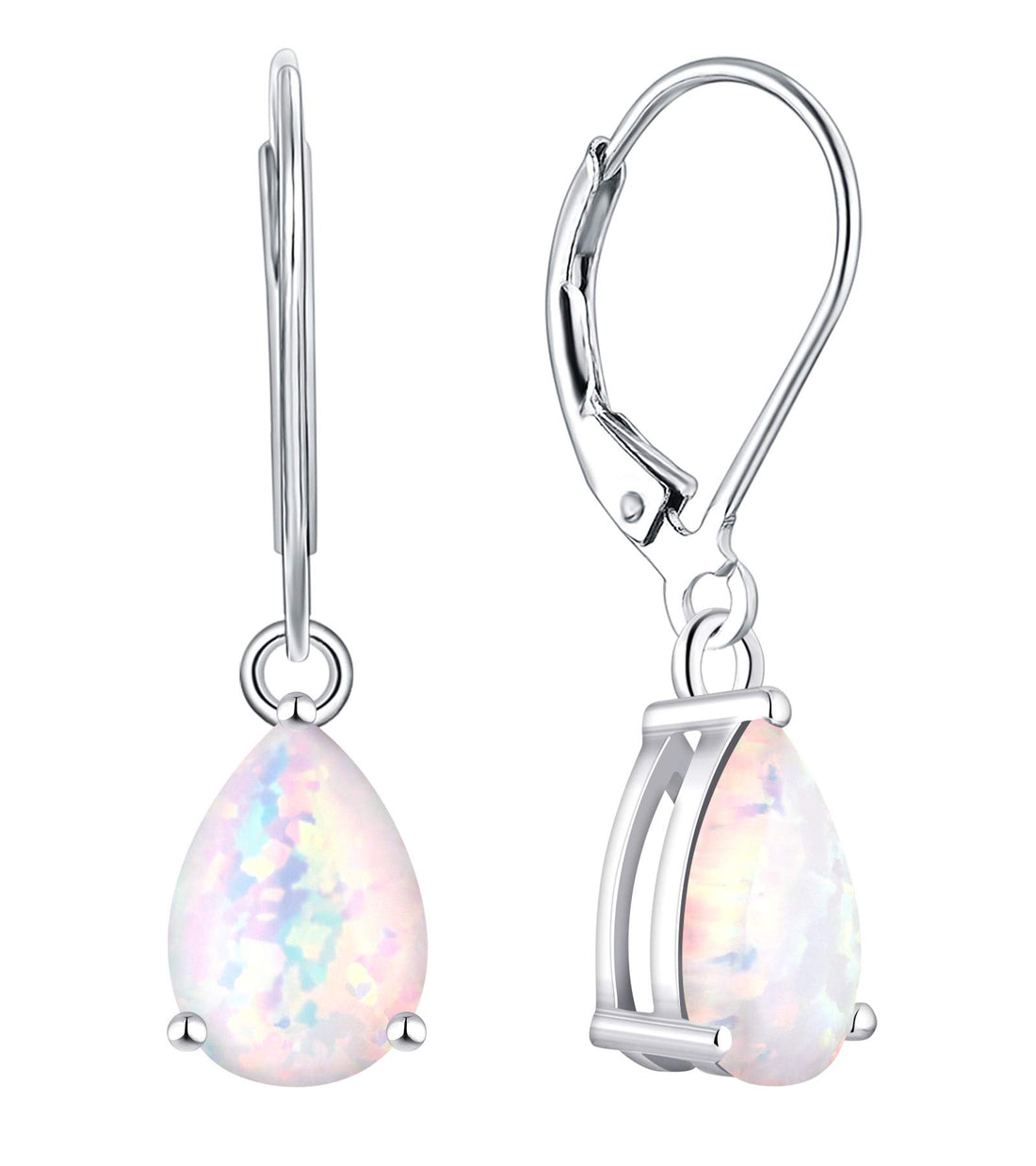 Lab-created opal teardrop dangle earrings in sterling silver – view 5