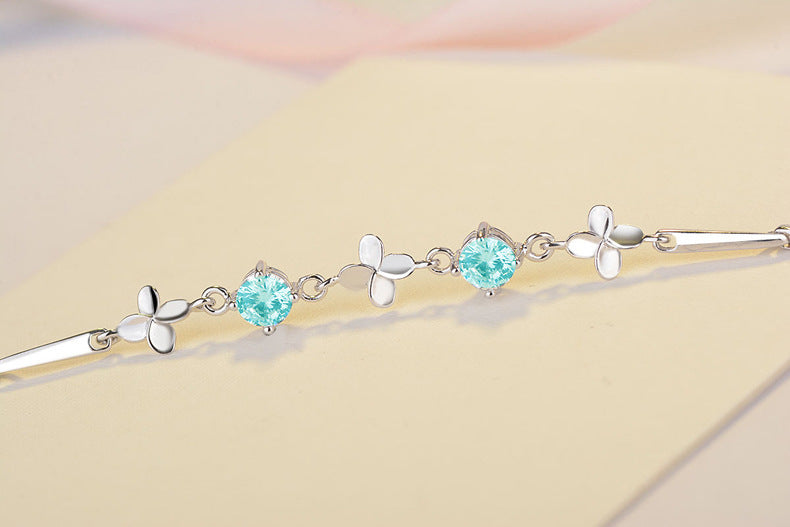 Silver Fashion Four-Leaf Clover Bracelet for Women