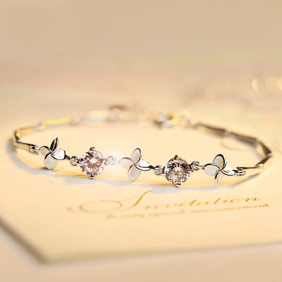 Silver Fashion Four-Leaf Clover Bracelet for Women