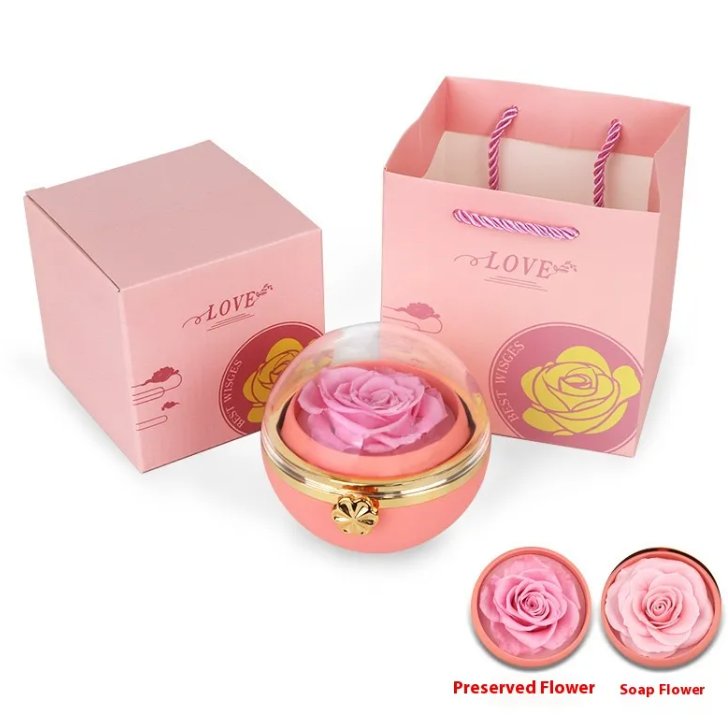 Eternal Bloom rotating jewelry box with a preserved flower under a glass dome – view 2