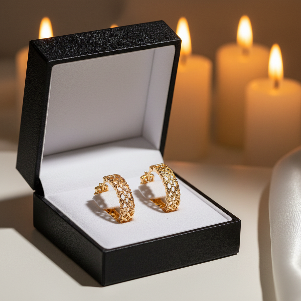 Gold-plated pave huggie hoop earrings in a gift box
