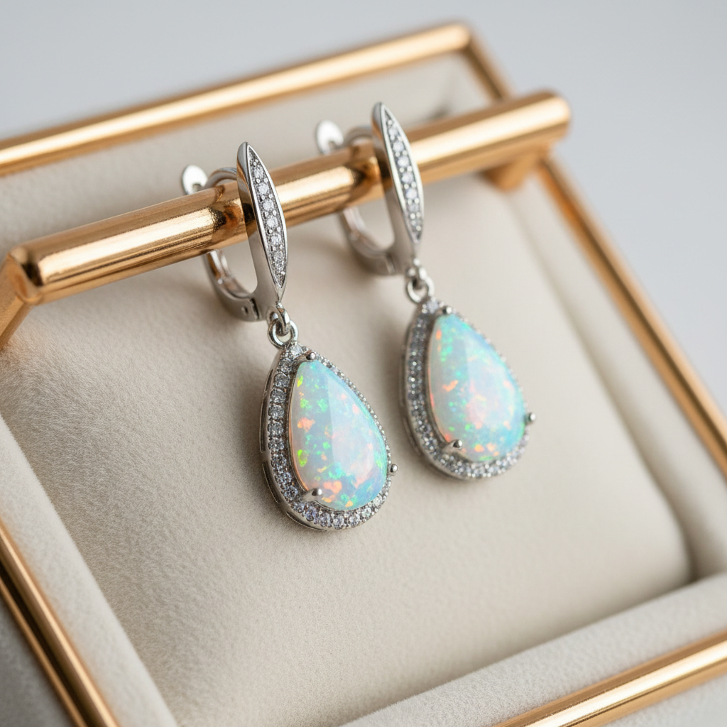 Lab-created opal teardrop dangle earrings in sterling silver – view 5