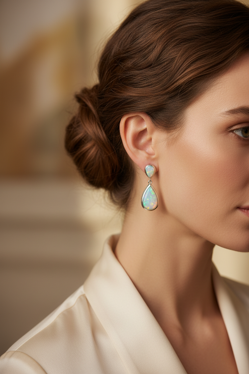 Lab-created opal teardrop dangle earrings in sterling silver – view 2