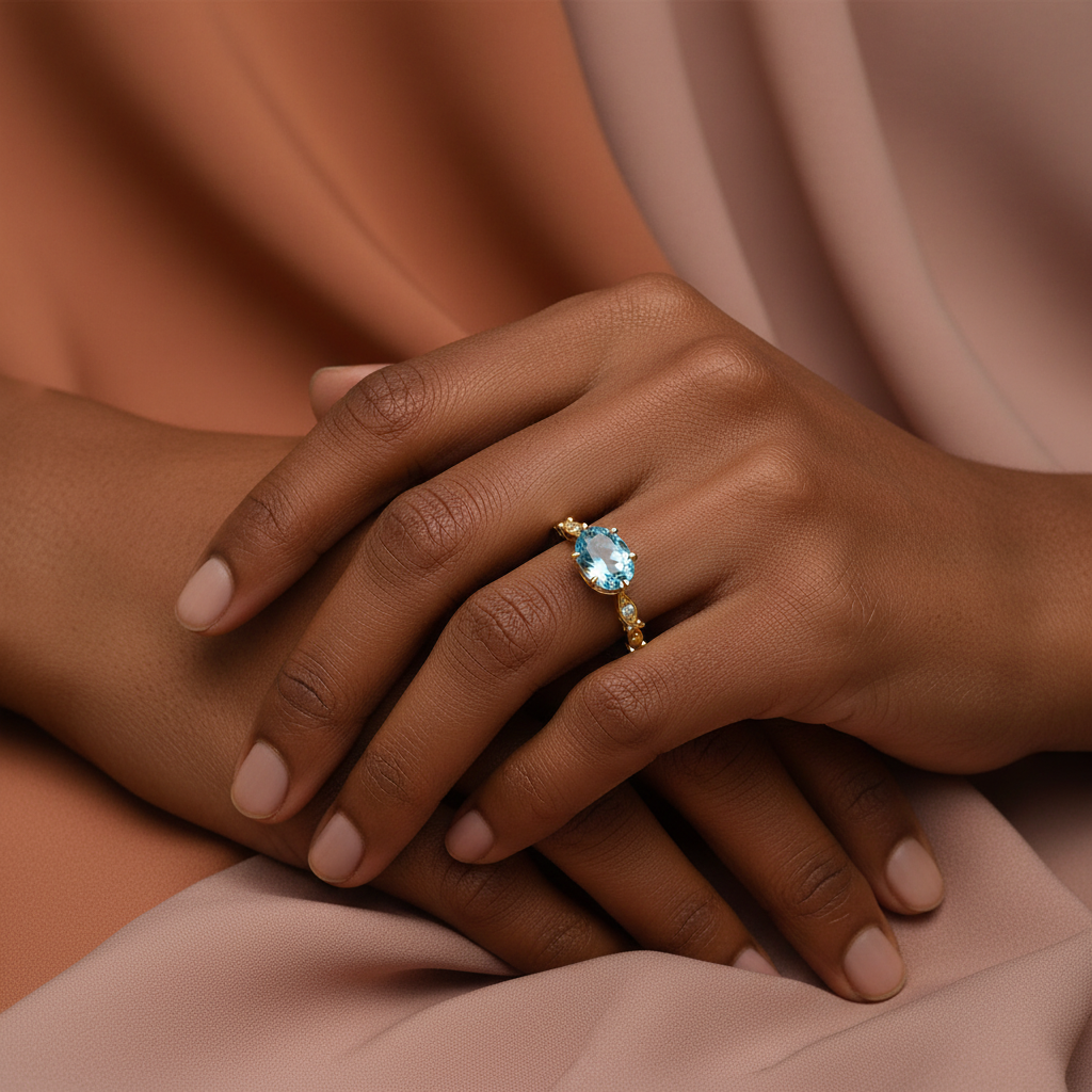 Silver London Blue Topaz Vintage Marquise Ring – 14K Gold Plated