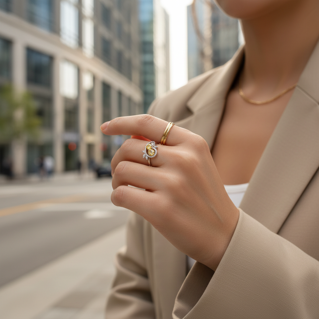 925 sterling silver ring with a yellow cubic zirconia stone